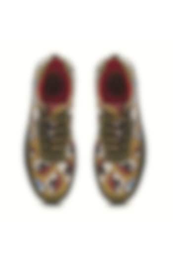 Green & White Genuine Leather Printed Sneakers by Banjaaran Studio at Pernia's Pop Up Shop