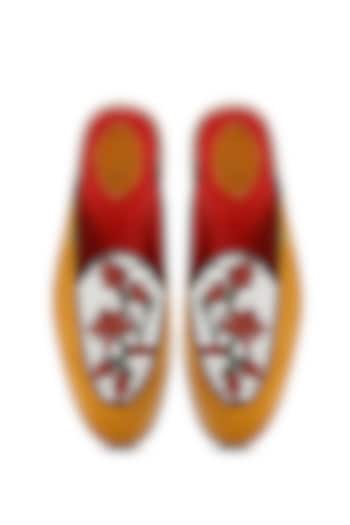 Mustard Yellow Genuine Leather Printed Handcrafted Mules by Banjaaran Studio at Pernia's Pop Up Shop