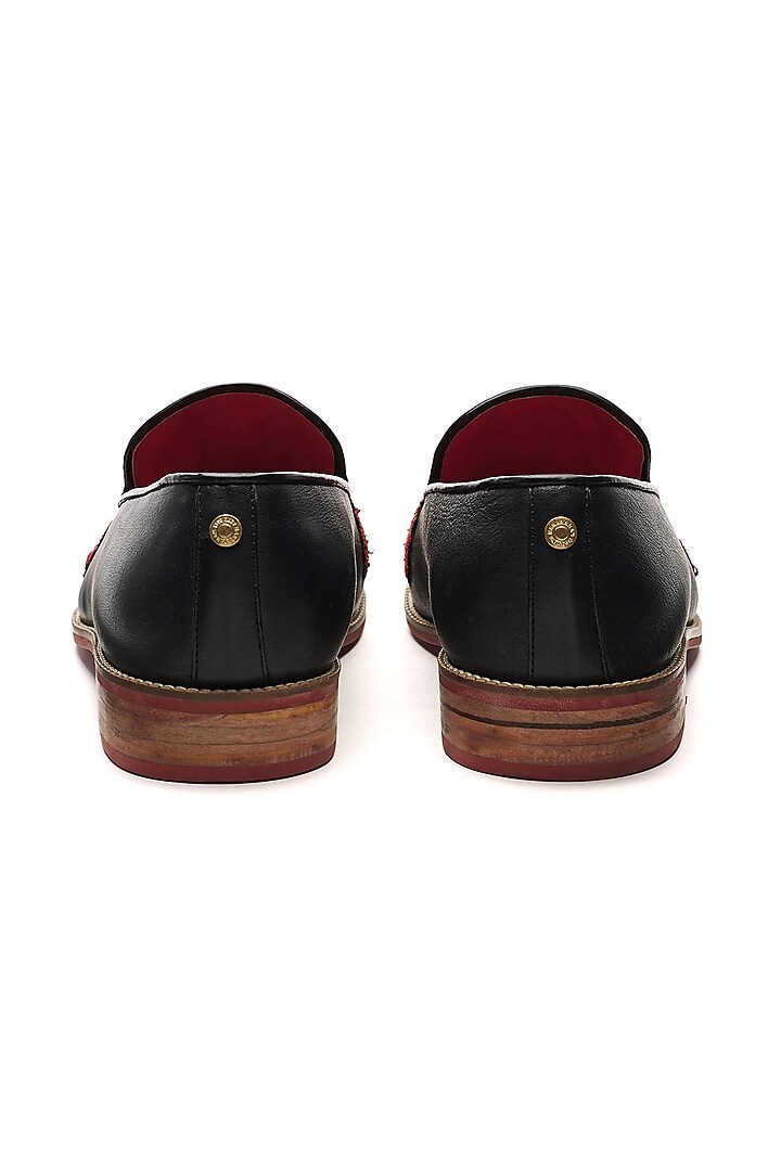 Black Genuine Leather Embroidered Handcrafted Slip-Ons by Banjaaran Studio at Pernia's Pop Up Shop