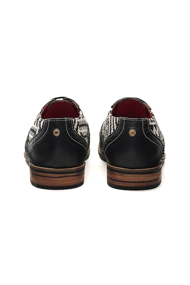 Black Genuine Leather & Woven Jacquard Brogues by Banjaaran Studio at Pernia's Pop Up Shop