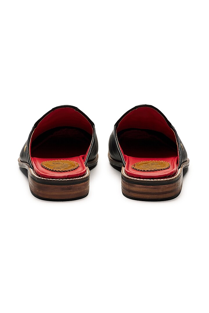 Black Genuine Leather Floral Printed Mules by Banjaaran Studio at Pernia's Pop Up Shop