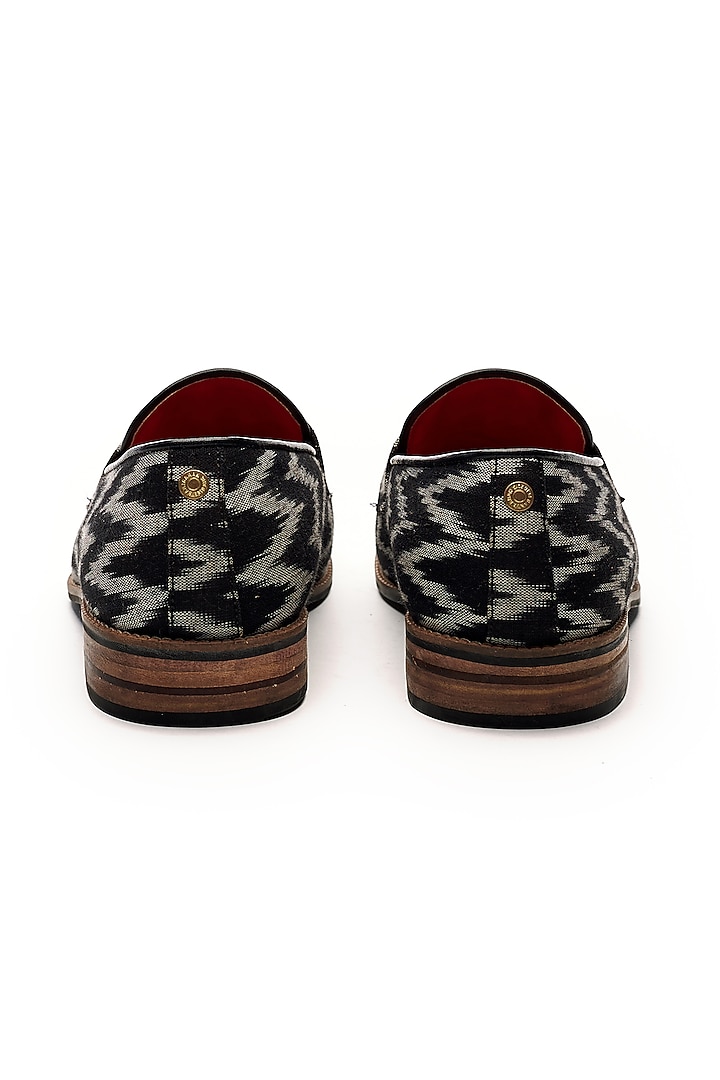 Black Genuine Leather Ikat Printed Loafers by Banjaaran Studio at Pernia's Pop Up Shop