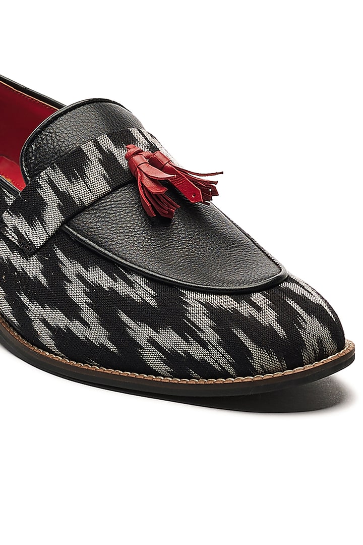 Black Genuine Leather Ikat Printed Loafers by Banjaaran Studio at Pernia's Pop Up Shop