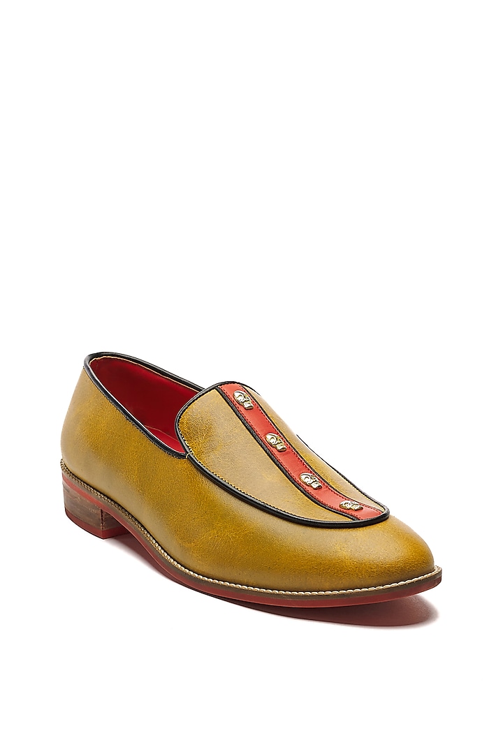 Mustard Genuine Leather Handcrafted Slip-Ons by Banjaaran Studio at Pernia's Pop Up Shop