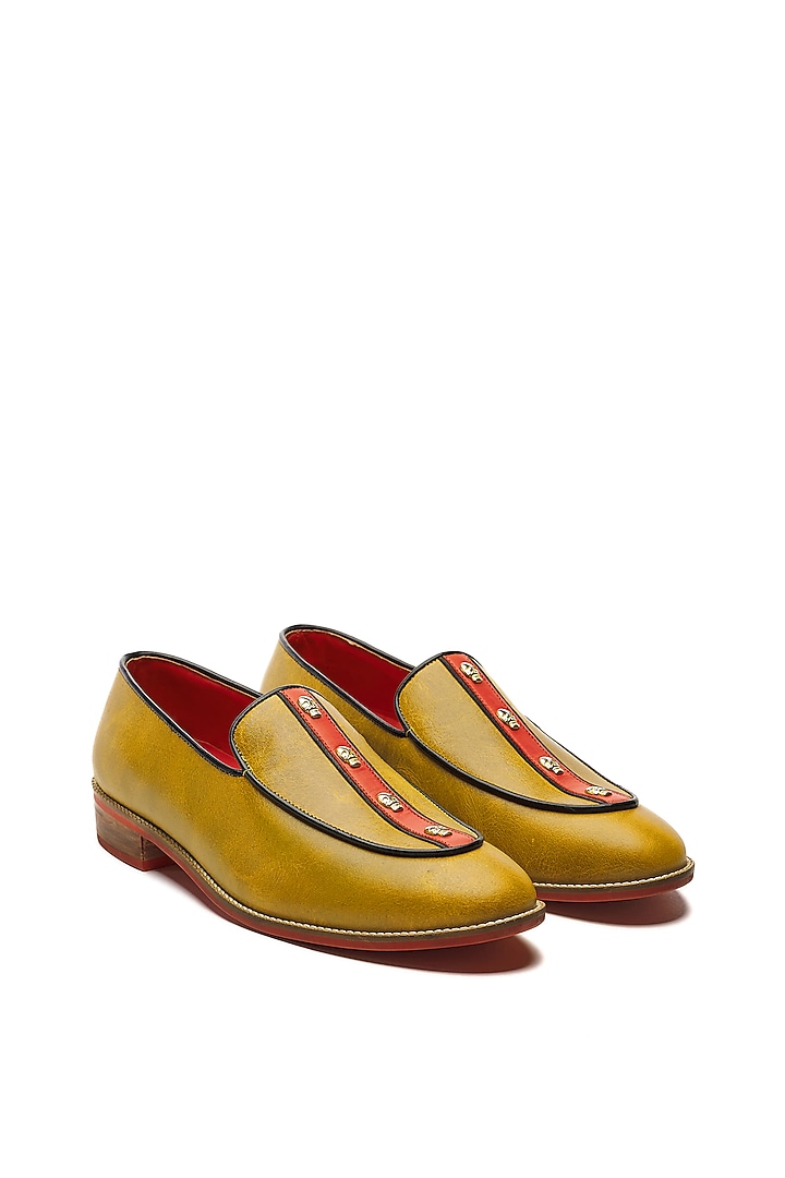 Mustard Genuine Leather Handcrafted Slip-Ons by Banjaaran Studio at Pernia's Pop Up Shop