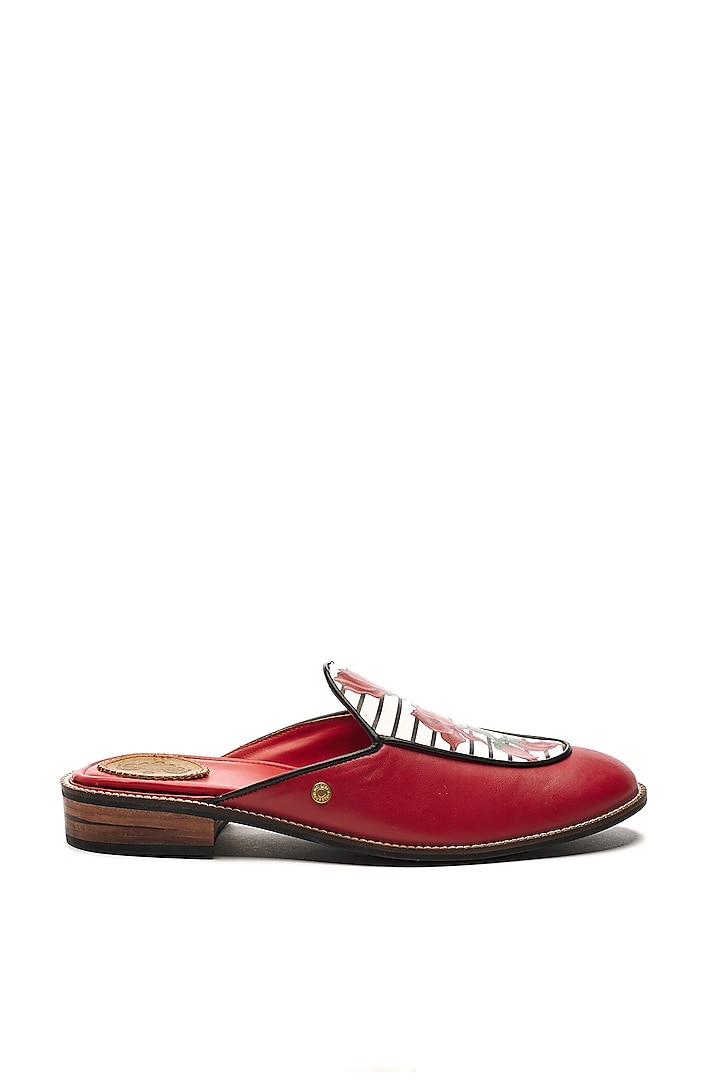 Red Genuine Leather Printed Mules by Banjaaran Studio at Pernia's Pop Up Shop