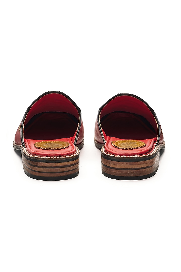 Red Genuine Leather Printed Mules by Banjaaran Studio at Pernia's Pop Up Shop