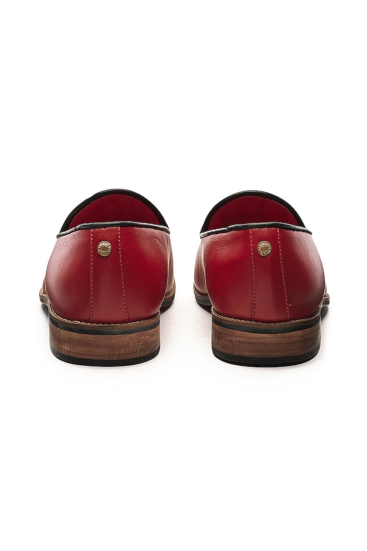 Red Genuine Leather & Jacquard Slip-Ons by Banjaaran Studio at Pernia's Pop Up Shop