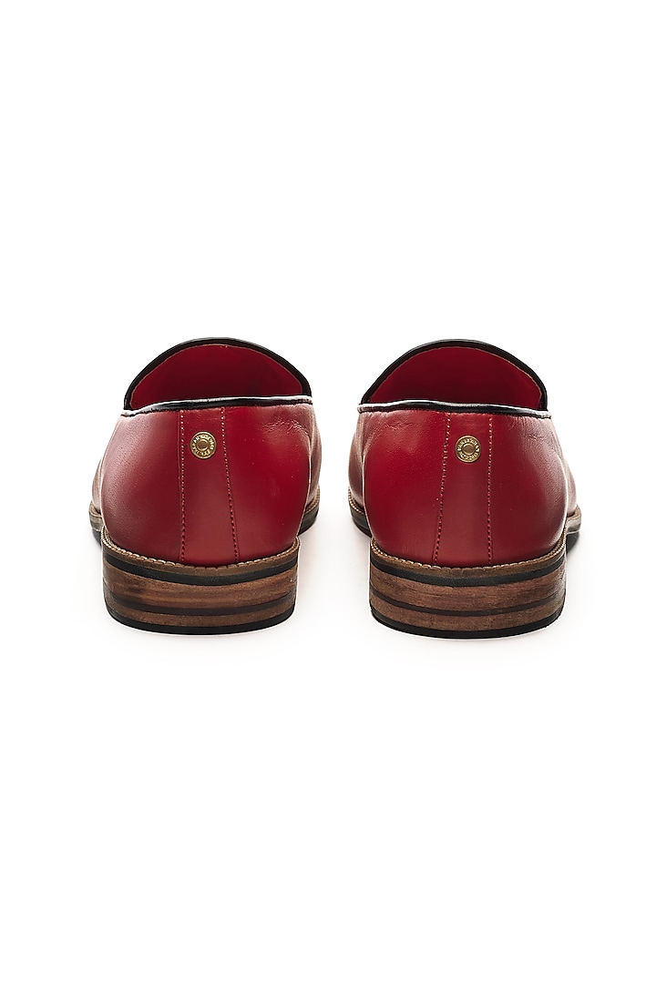 Red Genuine Leather Embellished Handcrafted Slip-Ons by Banjaaran Studio at Pernia's Pop Up Shop
