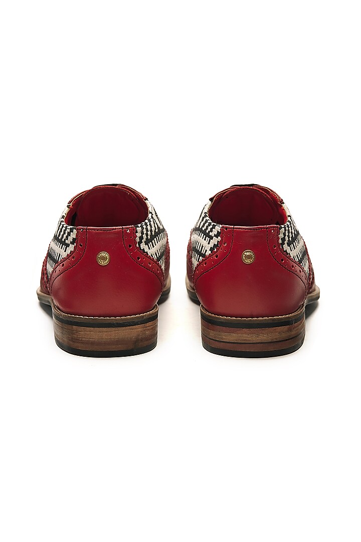 Red Genuine Leather & Woven Jacquard Brogues by Banjaaran Studio at Pernia's Pop Up Shop