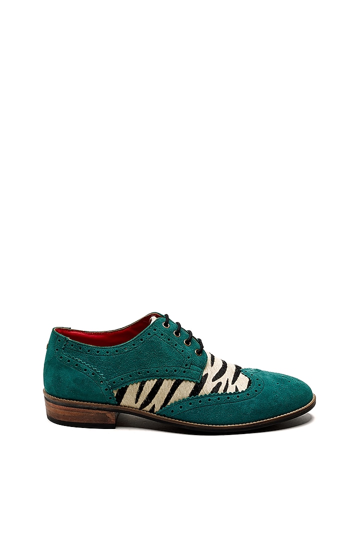 Teal Blue Suede Leather Brogues by Banjaaran Studio at Pernia's Pop Up Shop