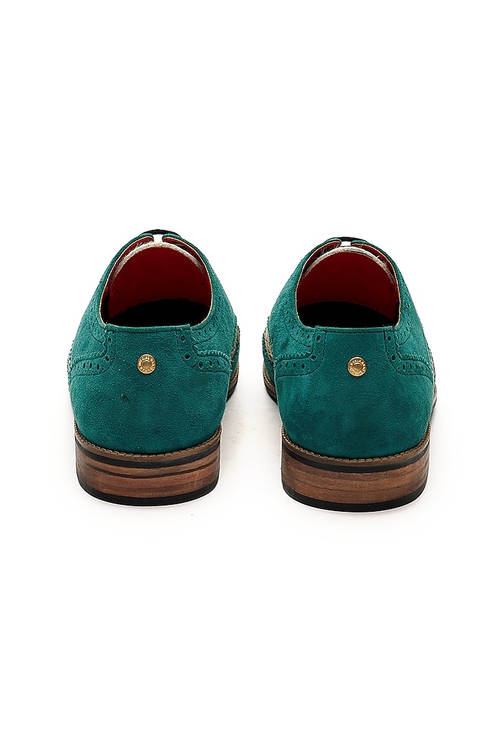Teal Blue Suede Leather Brogues by Banjaaran Studio at Pernia's Pop Up Shop