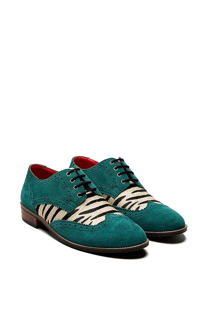 Teal Blue Suede Leather Brogues by Banjaaran Studio at Pernia's Pop Up Shop