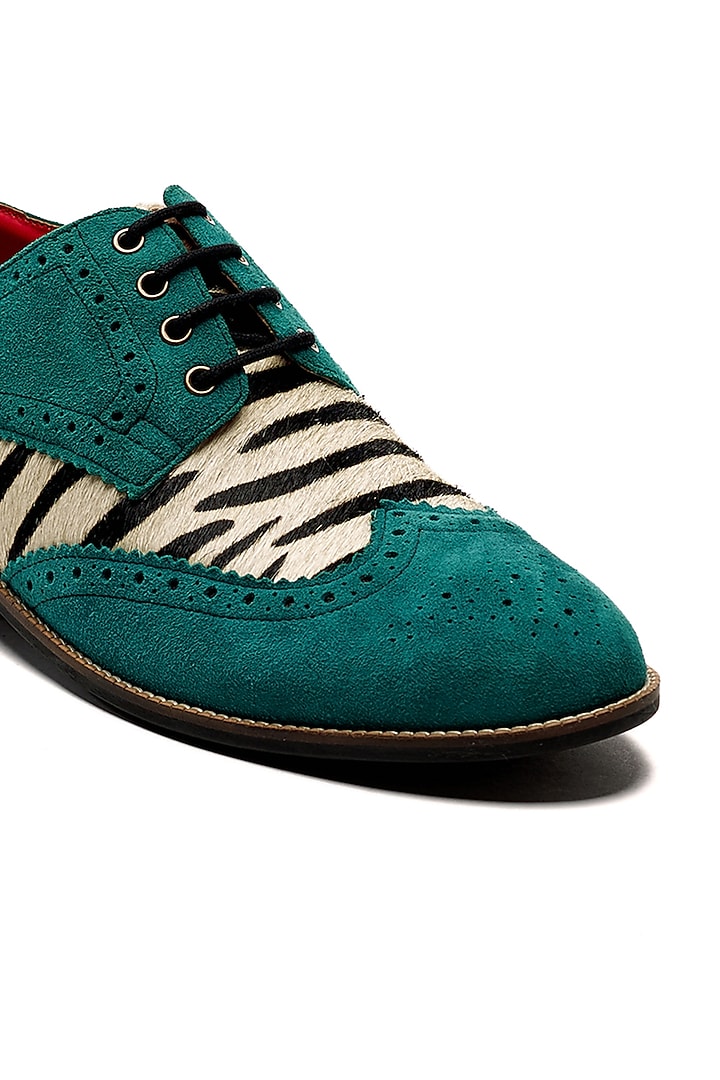 Teal Blue Suede Leather Brogues by Banjaaran Studio at Pernia's Pop Up Shop