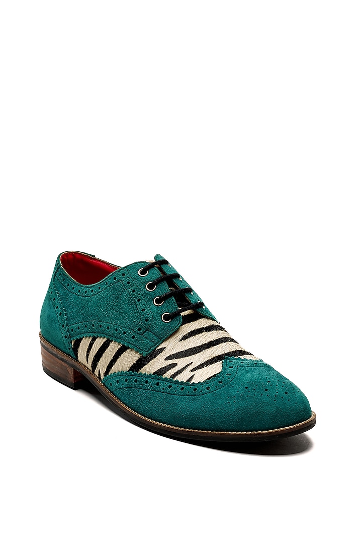 Teal Blue Suede Leather Brogues by Banjaaran Studio at Pernia's Pop Up Shop