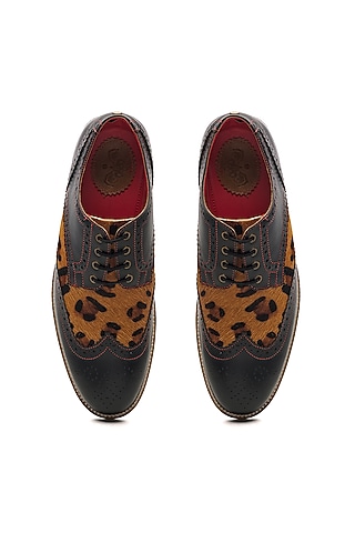 Black Genuine Leather Color Blocked Brogues by Banjaaran Studio