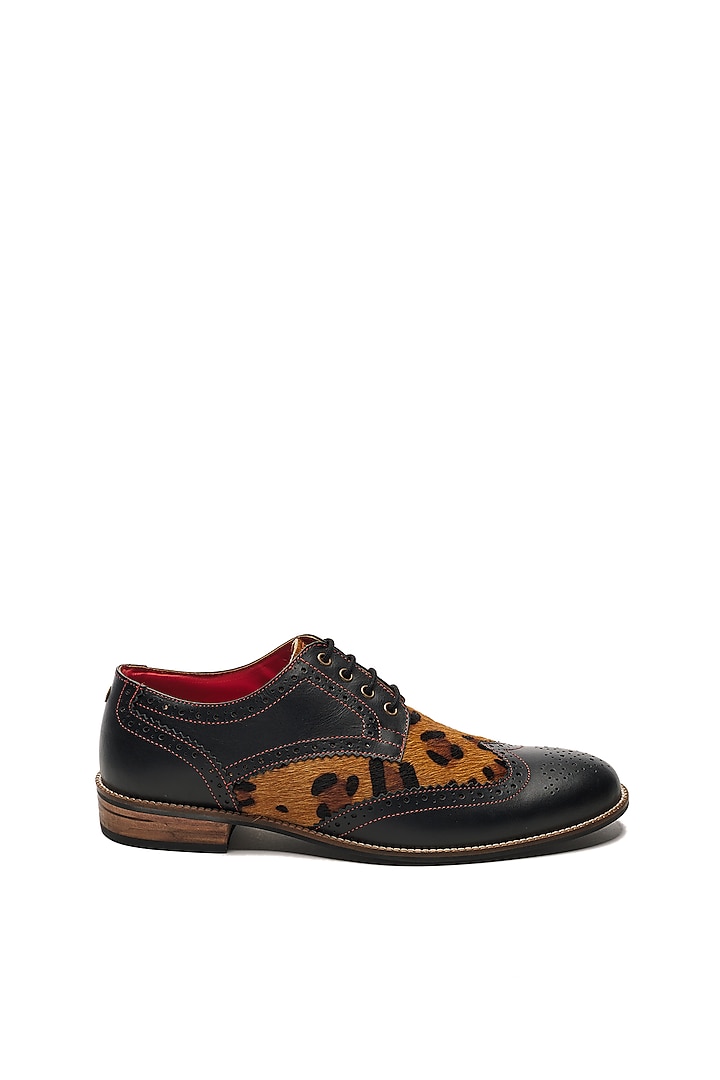 Black Genuine Leather Color Blocked Brogues by Banjaaran Studio at Pernia's Pop Up Shop