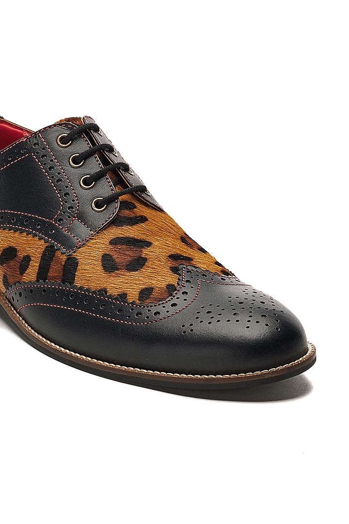 Black Genuine Leather Color Blocked Brogues by Banjaaran Studio at Pernia's Pop Up Shop