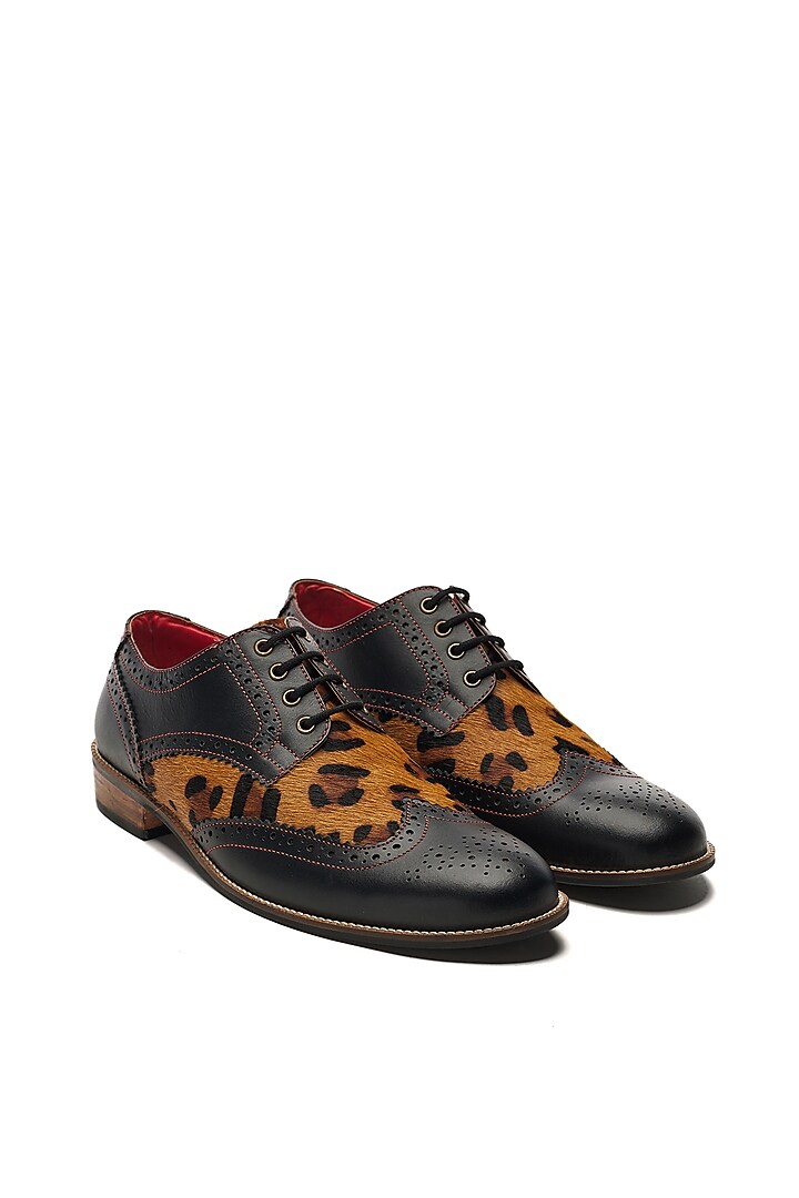 Black Genuine Leather Color Blocked Brogues by Banjaaran Studio at Pernia's Pop Up Shop