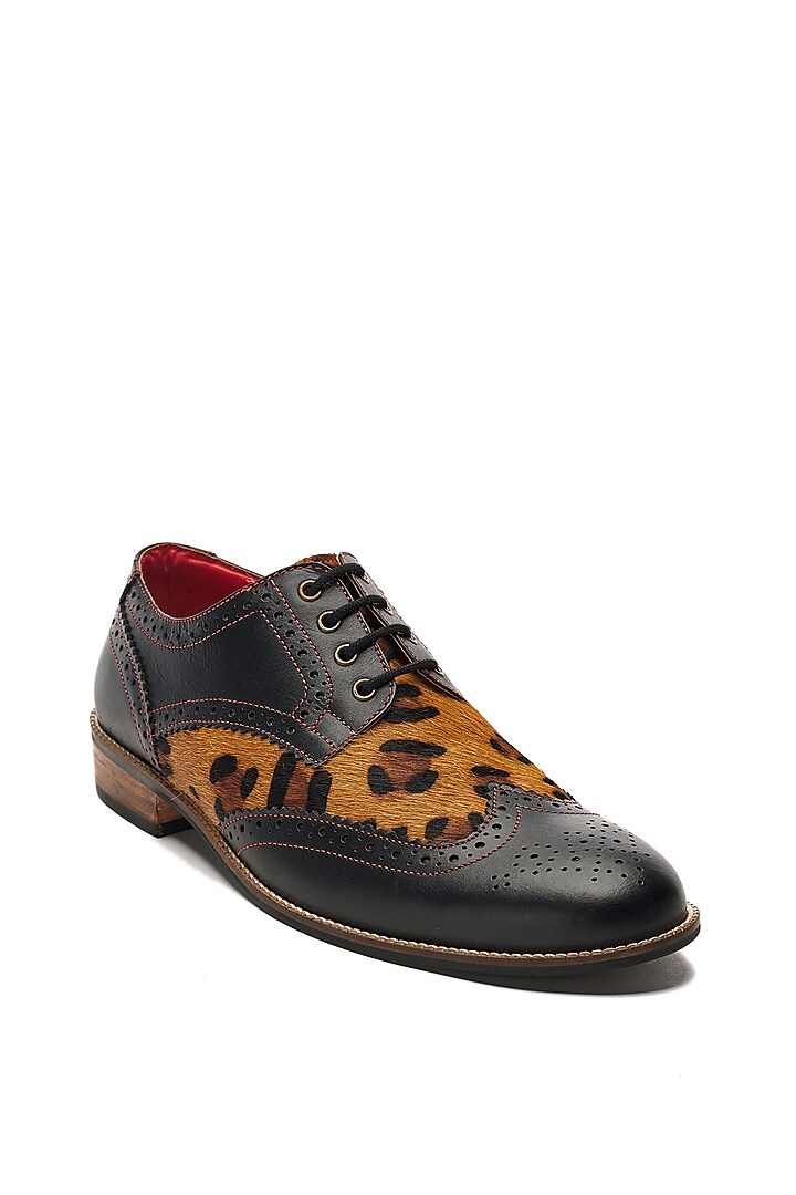 Black Genuine Leather Color Blocked Brogues by Banjaaran Studio at Pernia's Pop Up Shop