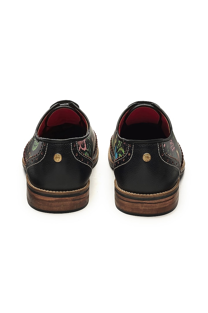 Black Faux Leather & Genuine Leather Printed Brogues by Banjaaran Studio at Pernia's Pop Up Shop