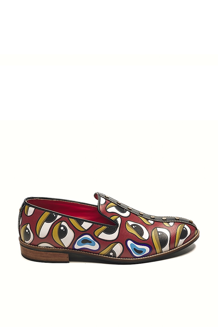 Red Genuine Leather Motf Printed Slip-Ons by Banjaaran Studio at Pernia's Pop Up Shop