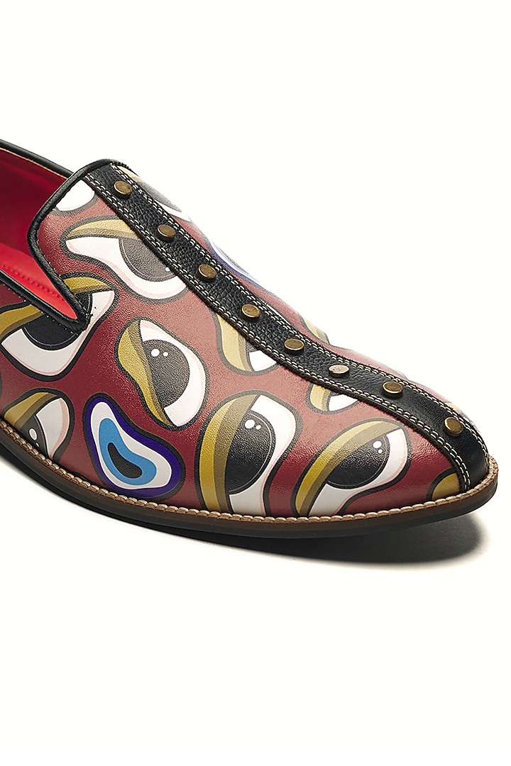 Red Genuine Leather Motf Printed Slip-Ons by Banjaaran Studio at Pernia's Pop Up Shop