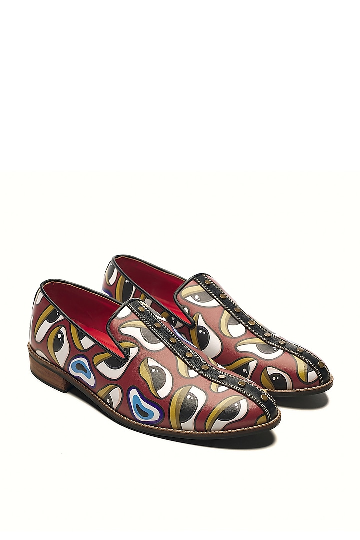 Red Genuine Leather Motf Printed Slip-Ons by Banjaaran Studio at Pernia's Pop Up Shop