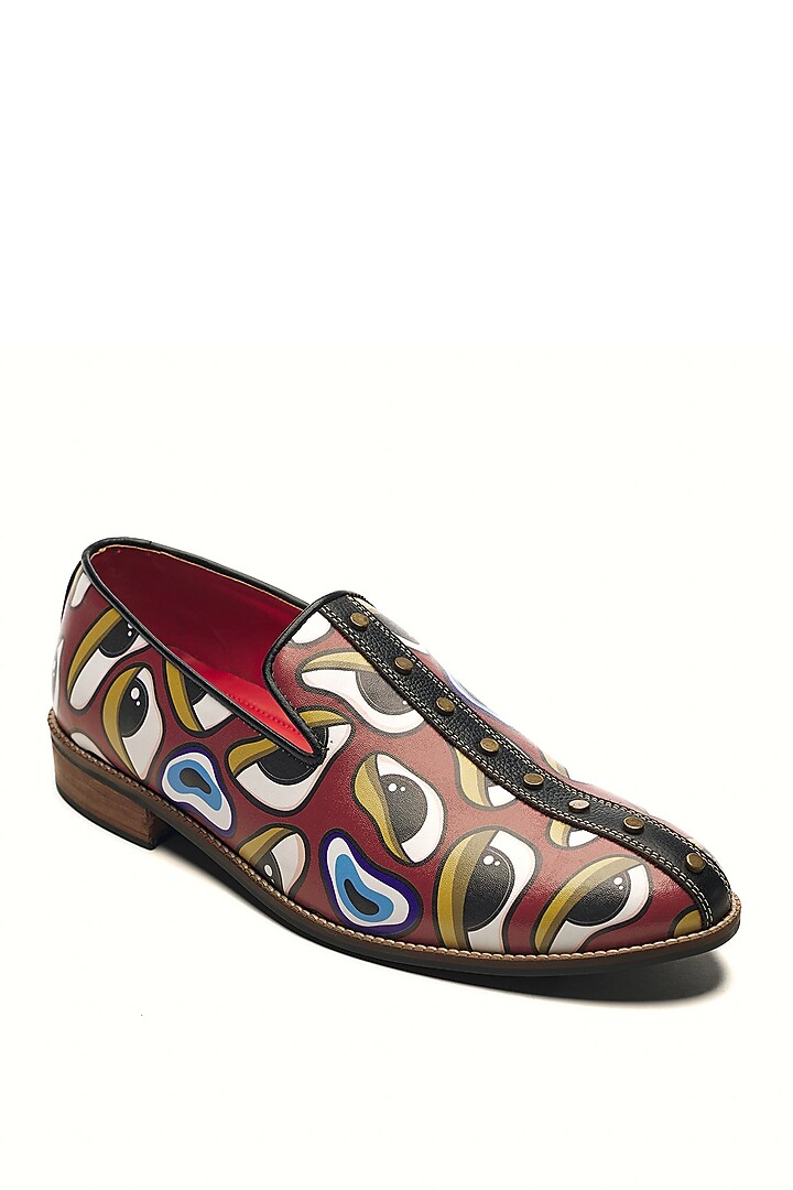 Red Genuine Leather Motf Printed Slip-Ons by Banjaaran Studio at Pernia's Pop Up Shop