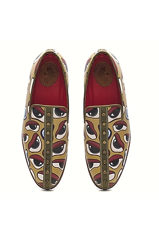 Mustard Genuine Leather Printed Slip-Ons by Banjaaran Studio