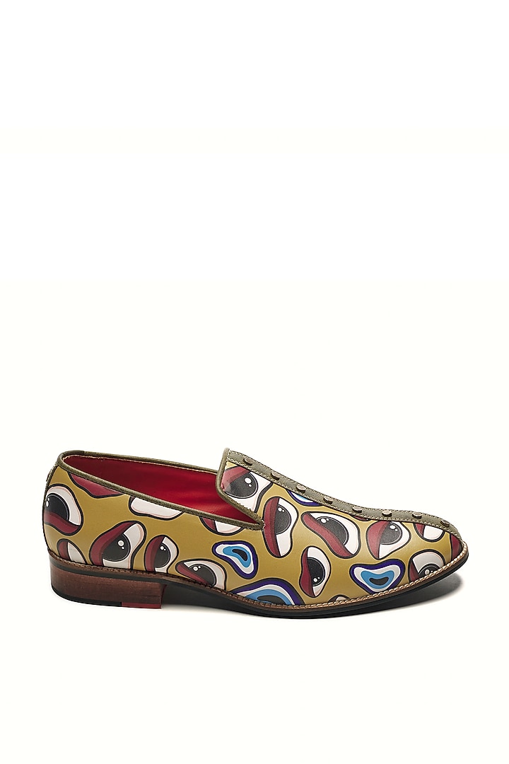 Mustard Genuine Leather Printed Slip-Ons by Banjaaran Studio at Pernia's Pop Up Shop