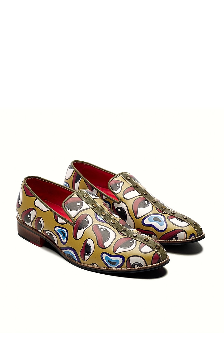 Mustard Genuine Leather Printed Slip-Ons by Banjaaran Studio at Pernia's Pop Up Shop