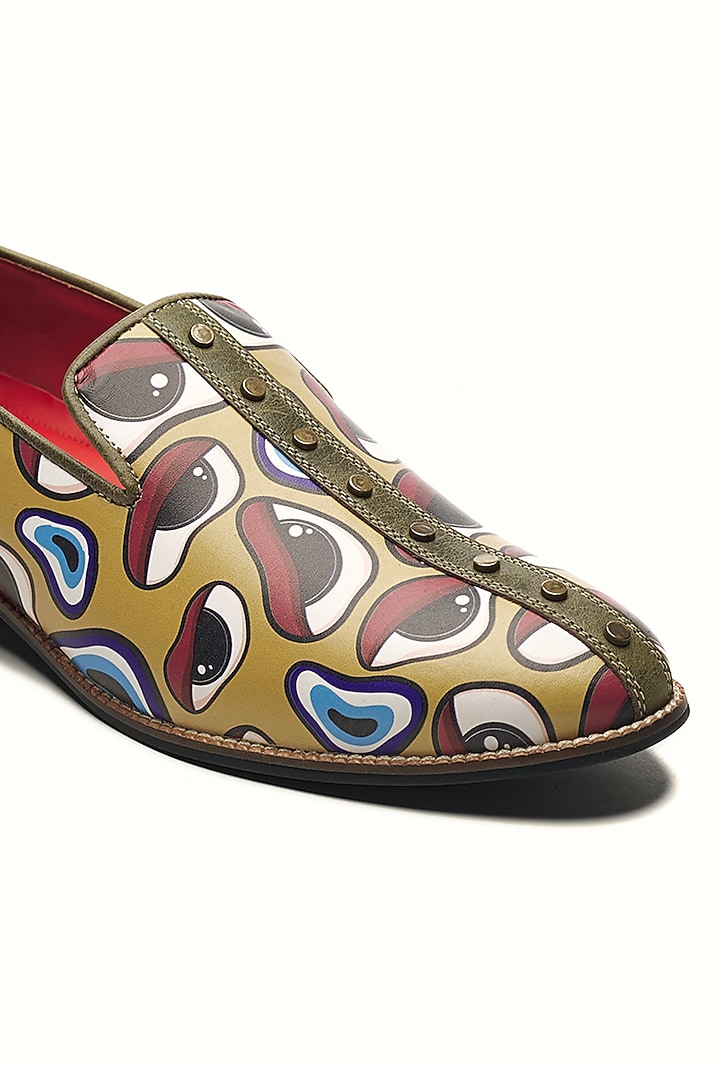 Mustard Genuine Leather Printed Slip-Ons by Banjaaran Studio at Pernia's Pop Up Shop
