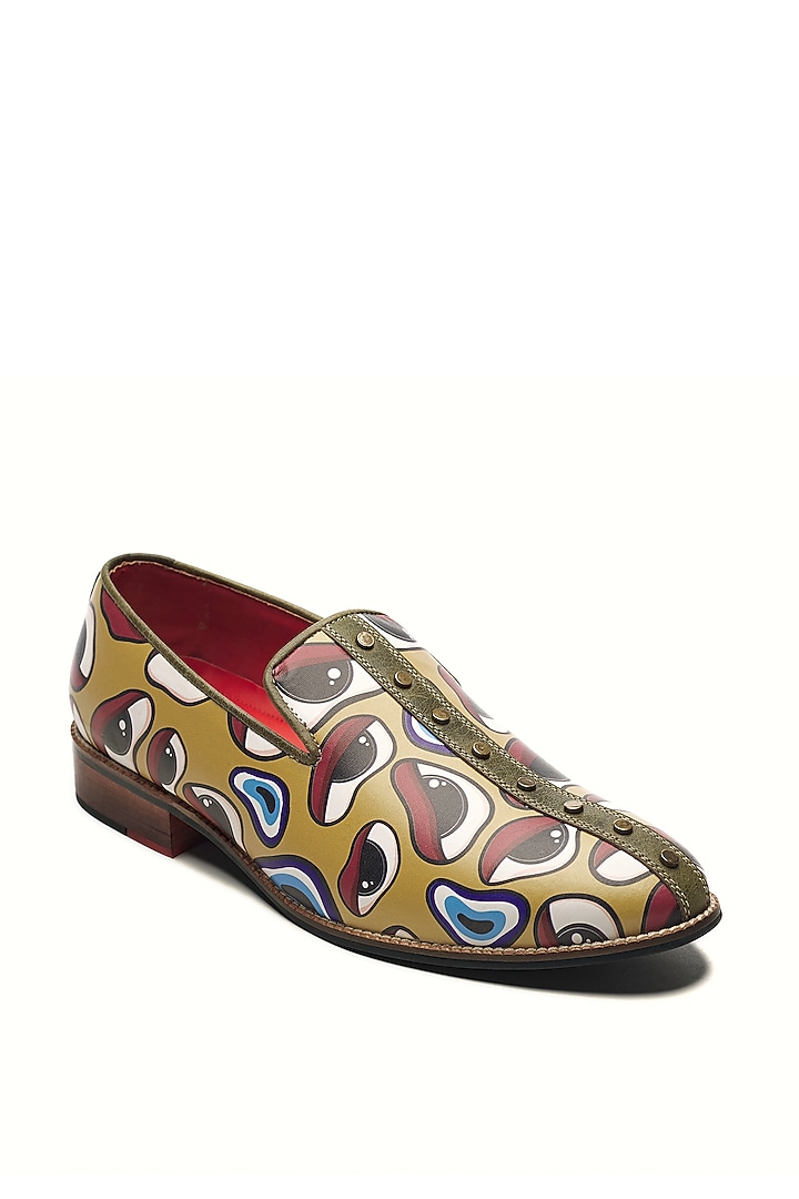 Mustard Genuine Leather Printed Slip-Ons by Banjaaran Studio at Pernia's Pop Up Shop