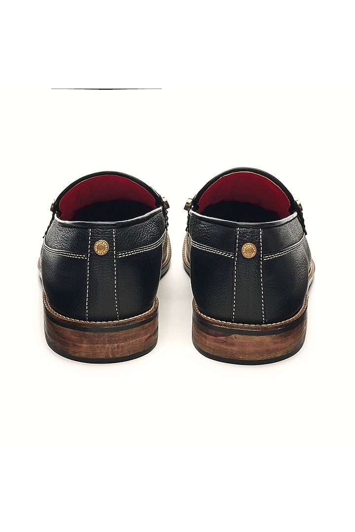 Black Genuine Leather Motif Printed Slip-On Shoes by Banjaaran Studio at Pernia's Pop Up Shop
