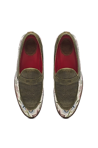Black Faux Leather & Genuine Leather Printed Slip-On Shoes by Banjaaran Studio