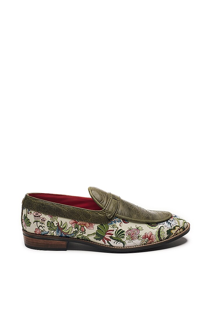 Black Faux Leather & Genuine Leather Printed Slip-On Shoes by Banjaaran Studio at Pernia's Pop Up Shop
