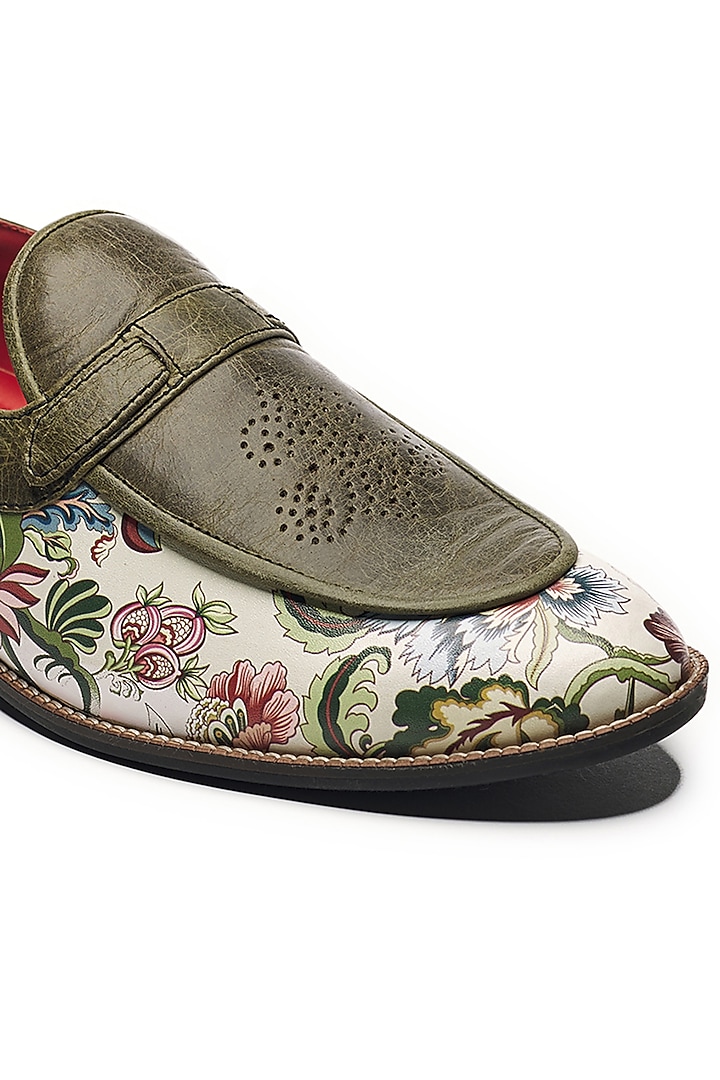 Black Faux Leather & Genuine Leather Printed Slip-On Shoes by Banjaaran Studio at Pernia's Pop Up Shop