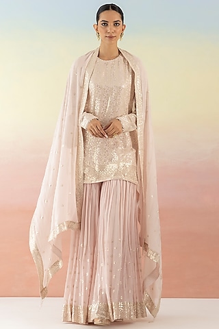 Pink Embellished Sharara Set by Basanti - Kapde aur Koffee