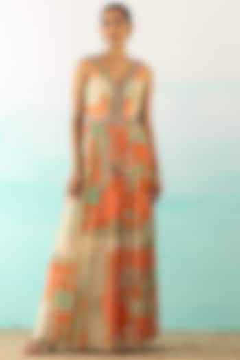 Orange Printed & Embellished Dress by Basanti - Kapde aur Koffee at Pernia's Pop Up Shop