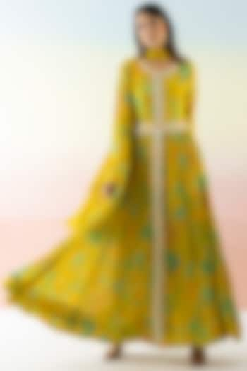 Lime Yellow Printed Anarkali Set by Basanti - Kapde aur Koffee