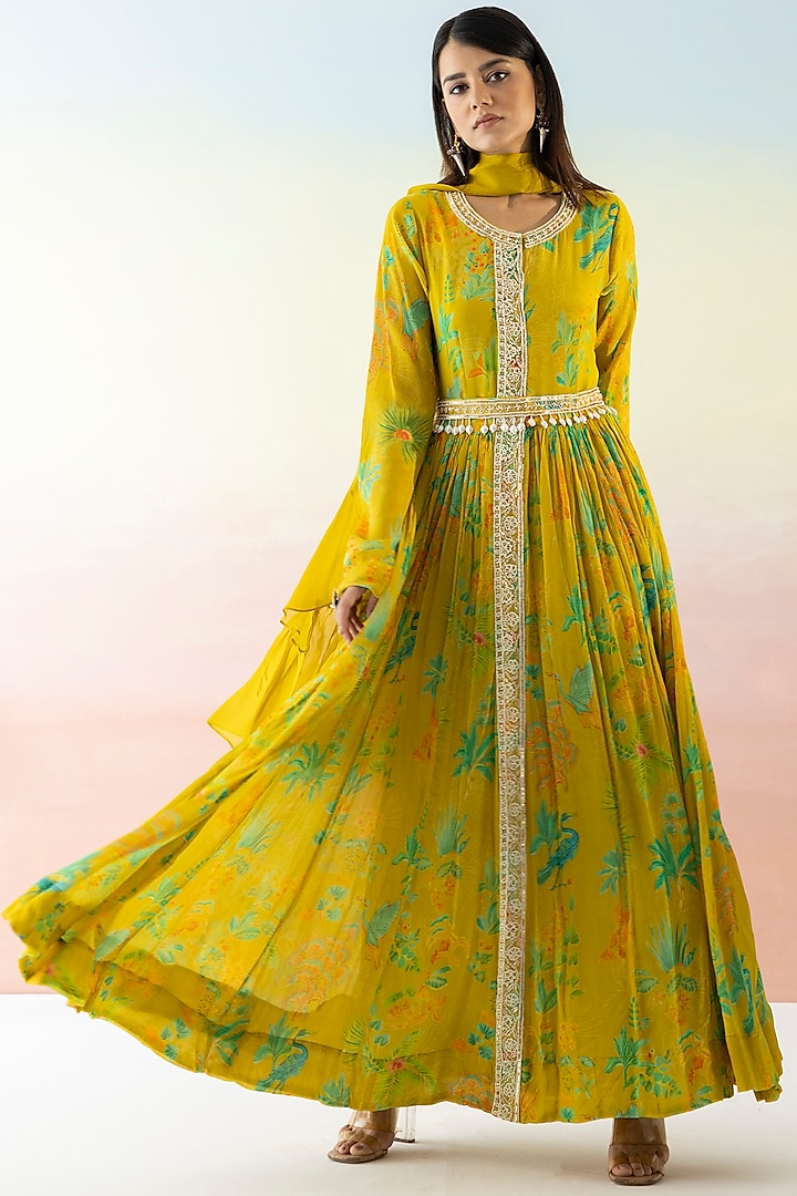 Lime Yellow Printed Anarkali Set by Basanti - Kapde aur Koffee at Pernia's Pop Up Shop