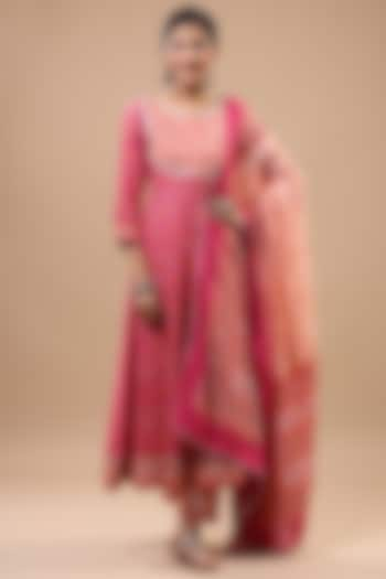 Pink Rayon Hand Embroidered Kurta Set by Bairaas at Pernia's Pop Up Shop