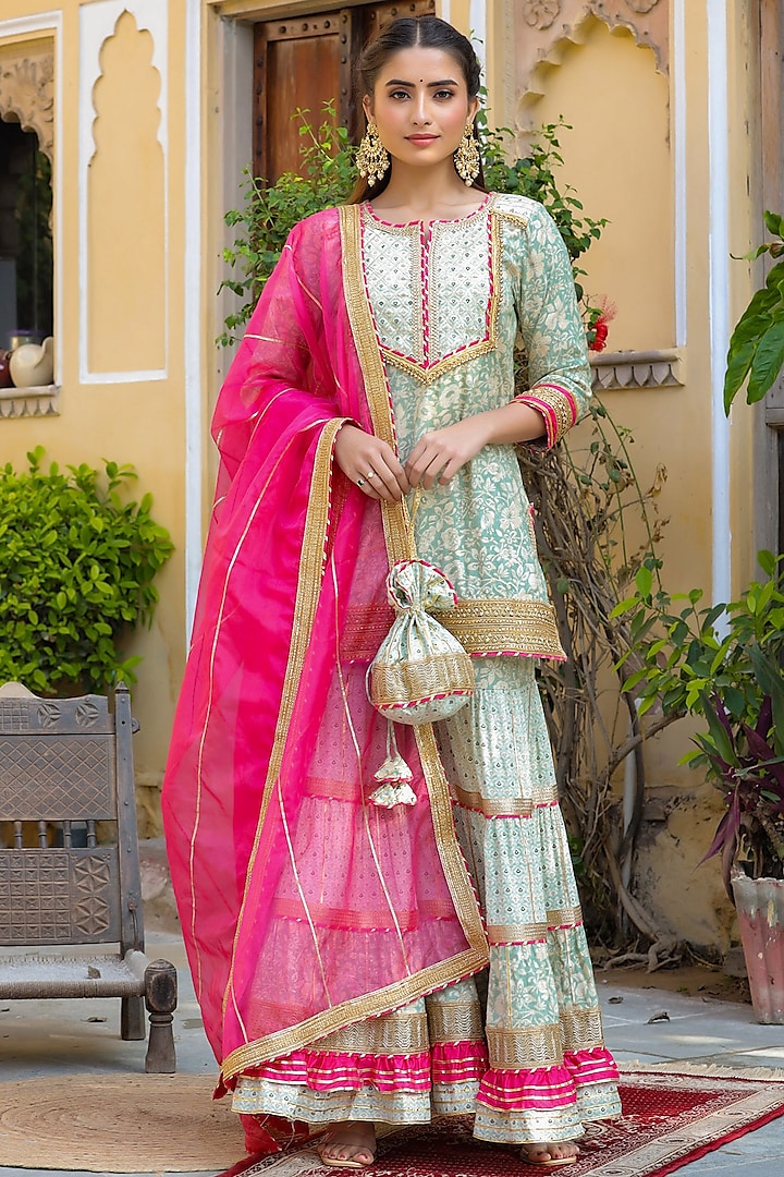 Pastel Green Rayon Embellished Sharara Set by Bairaas at Pernia's Pop Up Shop