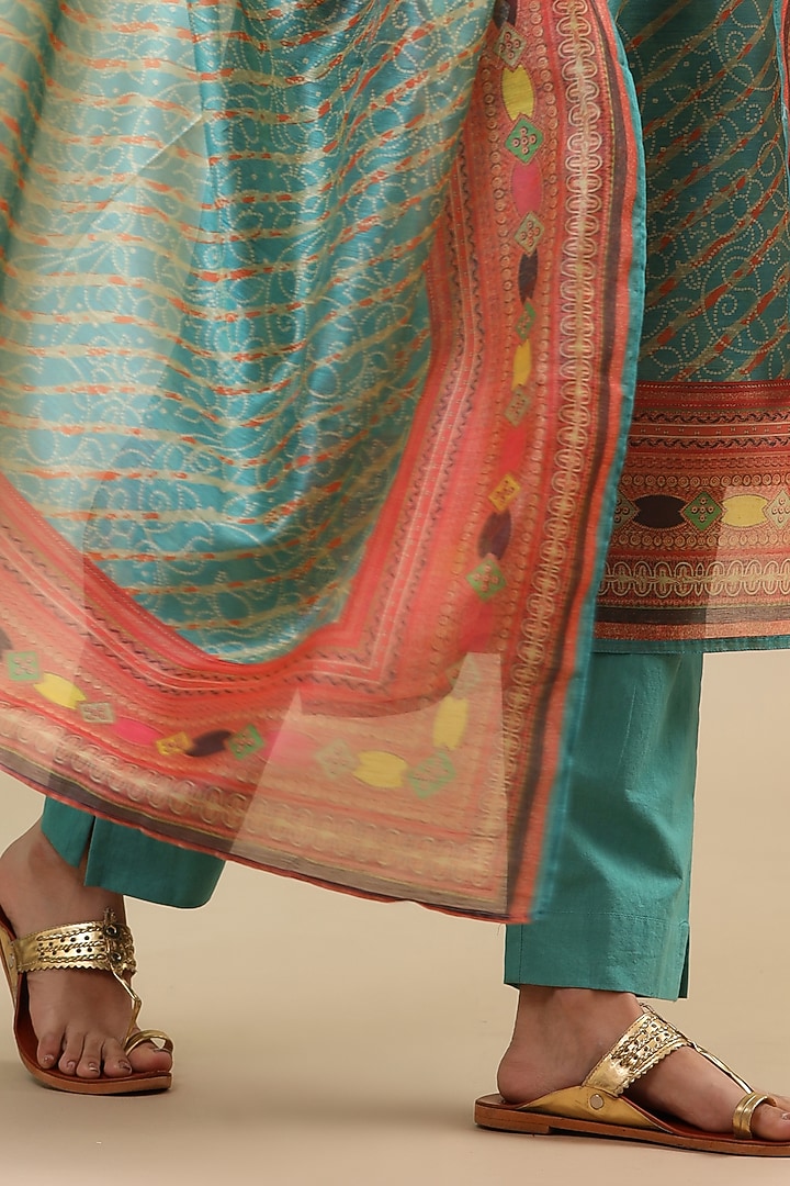 Turquoise Chanderi Embroidered Kurta Set by Bairaas at Pernia's Pop Up Shop