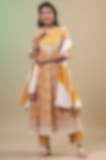 Mustard Bandhej Printed Anarkali Set by Bairaas at Pernia's Pop Up Shop