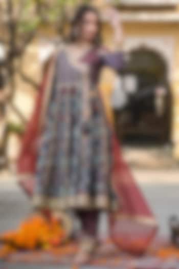 Blue Embroidered Angrakha Kurta Set by Bairaas at Pernia's Pop Up Shop