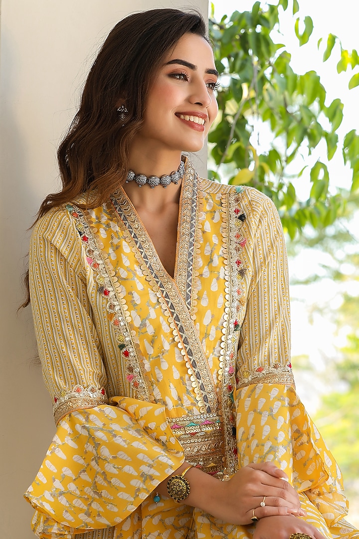 Yellow Hand Embroidered Cape Summer Dress by Bairaas at Pernia's Pop Up Shop