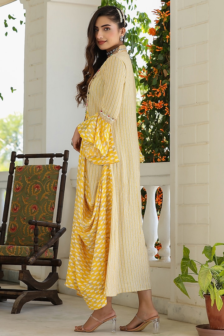 Yellow Hand Embroidered Cape Summer Dress by Bairaas at Pernia's Pop Up Shop
