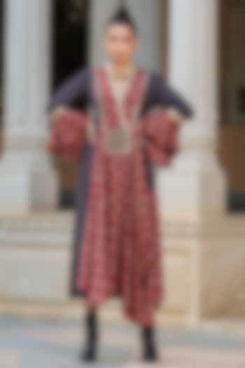 Maroon Asymmetrical Embroidered Cape Summer Dress by Bairaas at Pernia's Pop Up Shop